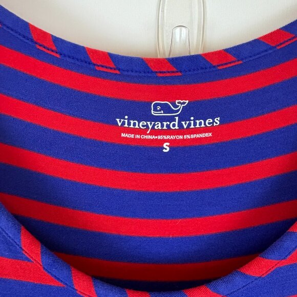 Vineyard Vines Blue & Red Striped Maxi Tank Dress Size S Rayon Blend Jersey Knit - Picture 3 of 7